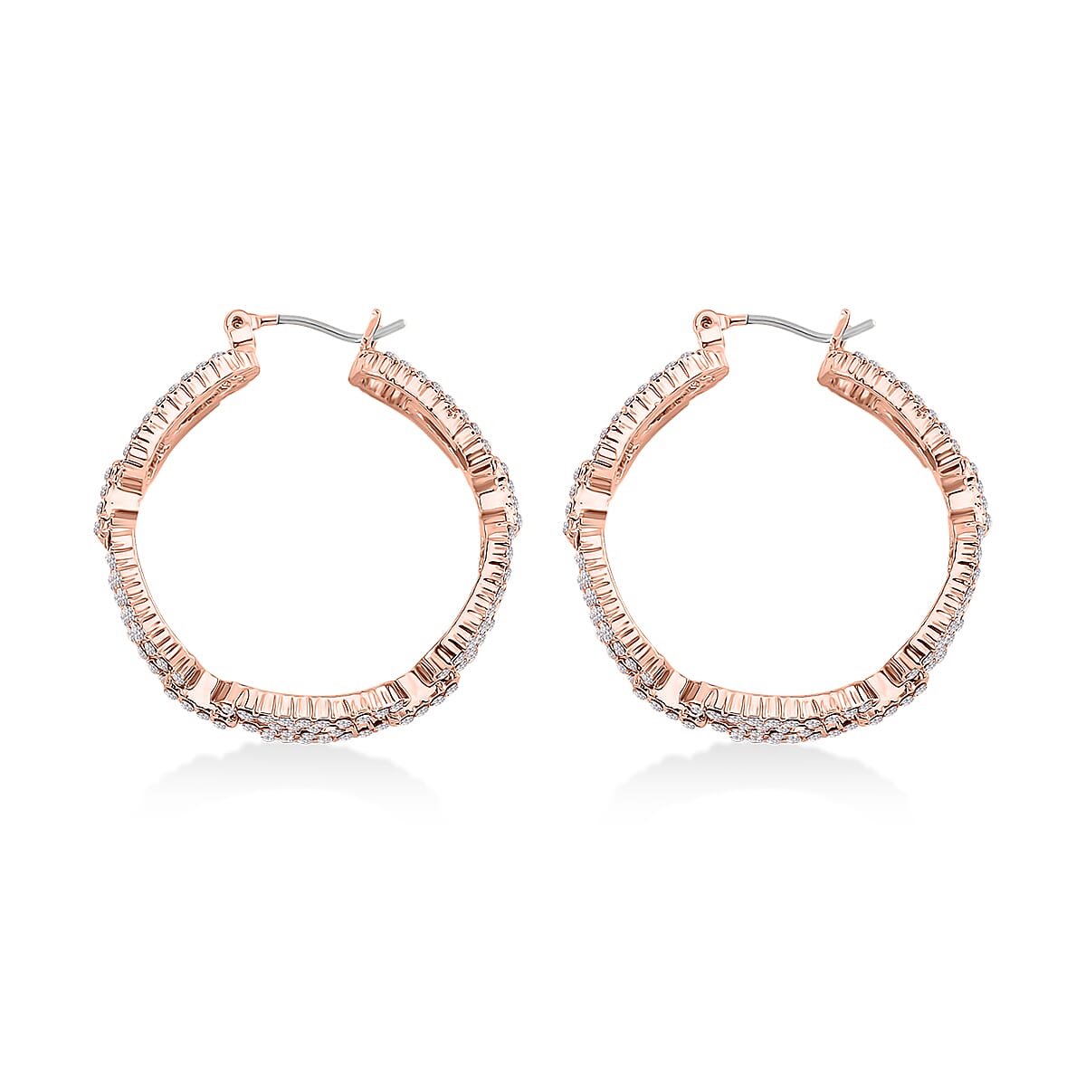 Austrian Crystal Beautiful Paper Clip Hoop Earrings in Rosetone