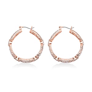 Austrian Crystal Beautiful Paper Clip Hoop Earrings in Rosetone