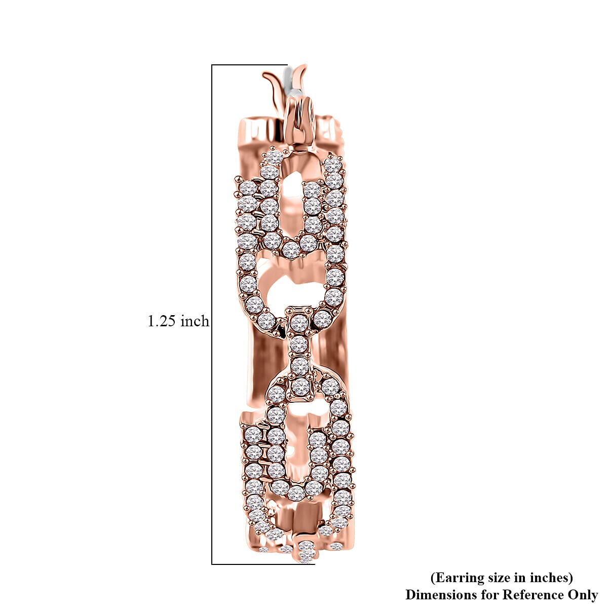 Austrian Crystal Beautiful Paper Clip Hoop Earrings in Rosetone