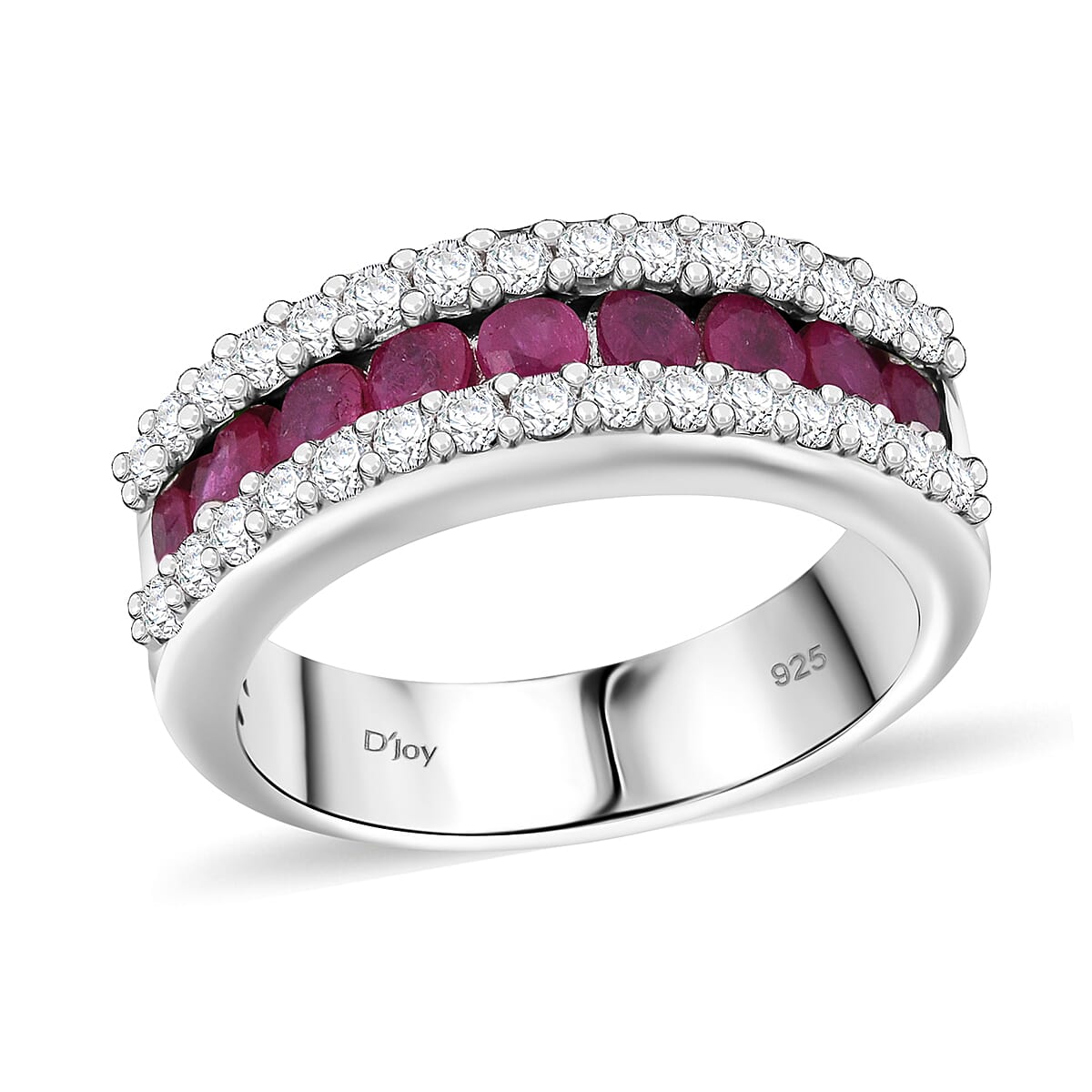 D'Joy Niassa Ruby (FF) and White Zircon 1.50 ctw Half Eternity Ring in Rhodium Over Sterling Silver (Size 5.0) image number 0