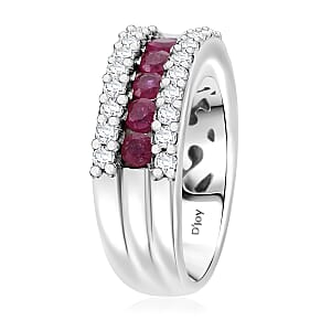 D'Joy Niassa Ruby (FF) and White Zircon 1.50 ctw Half Eternity Ring in Rhodium Over Sterling Silver (Size 6.0)