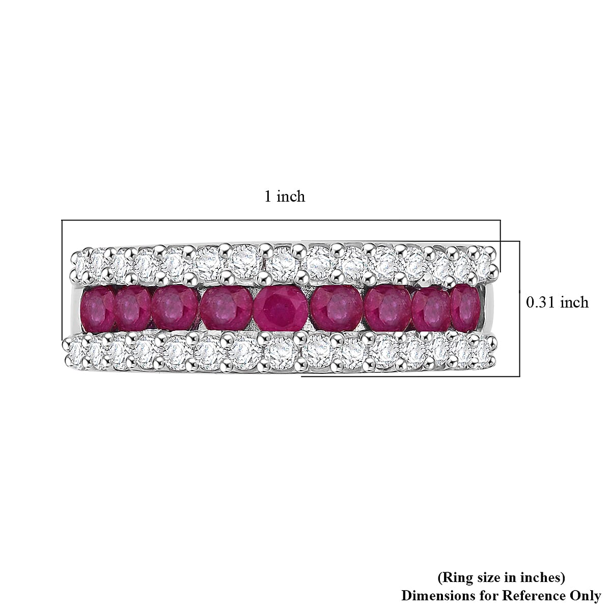 D'Joy Niassa Ruby (FF) and White Zircon 1.50 ctw Half Eternity Ring in Rhodium Over Sterling Silver (Size 6.0) image number 5