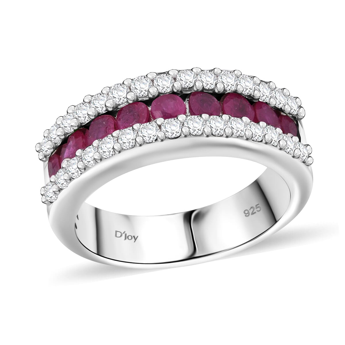 Niassa Ruby and White Zircon 1.50 ctw Half Eternity Ring in Rhodium Over Sterling Silver (Size 7.0) image number 0