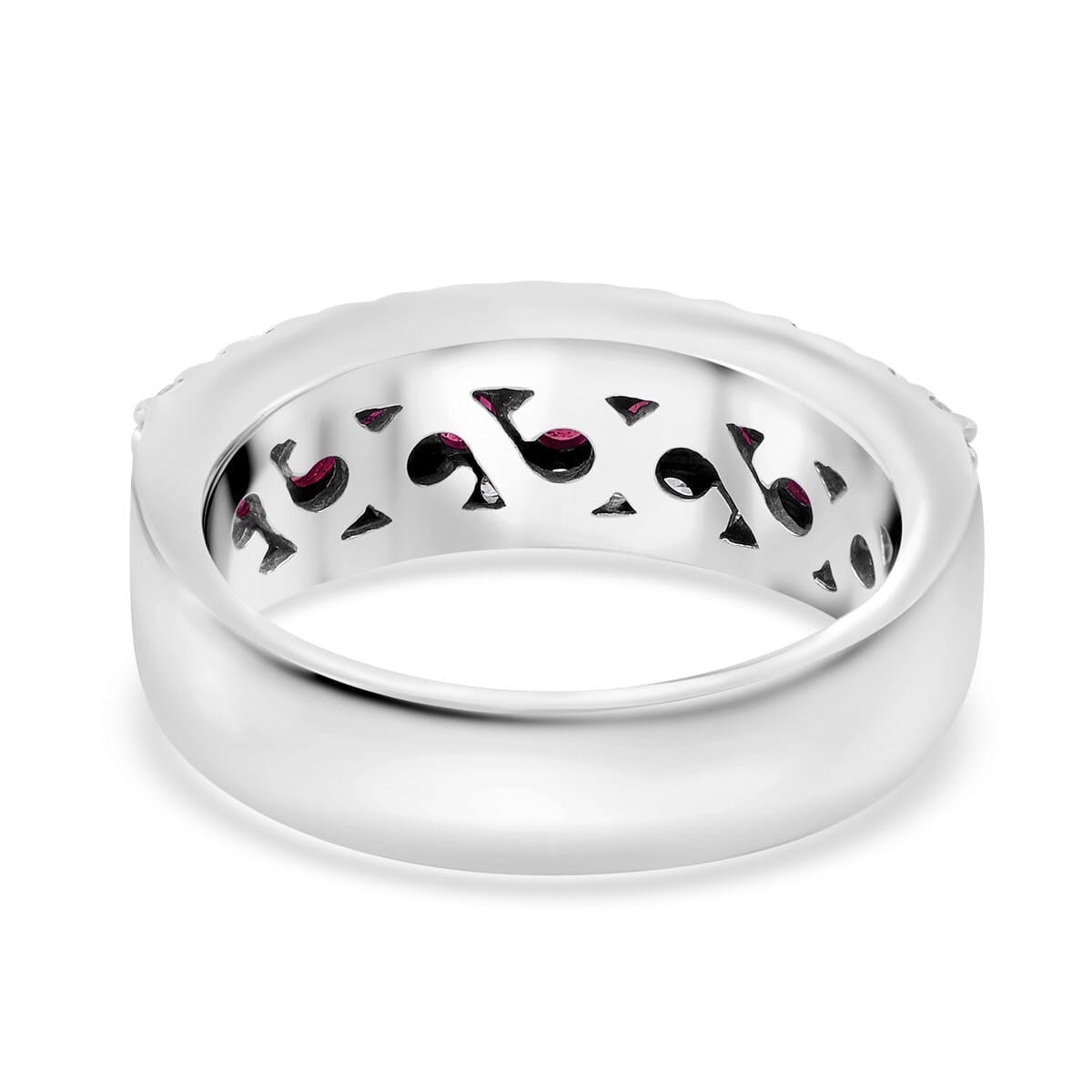 Niassa Ruby and White Zircon 1.50 ctw Half Eternity Ring in Rhodium Over Sterling Silver (Size 7.0) image number 4
