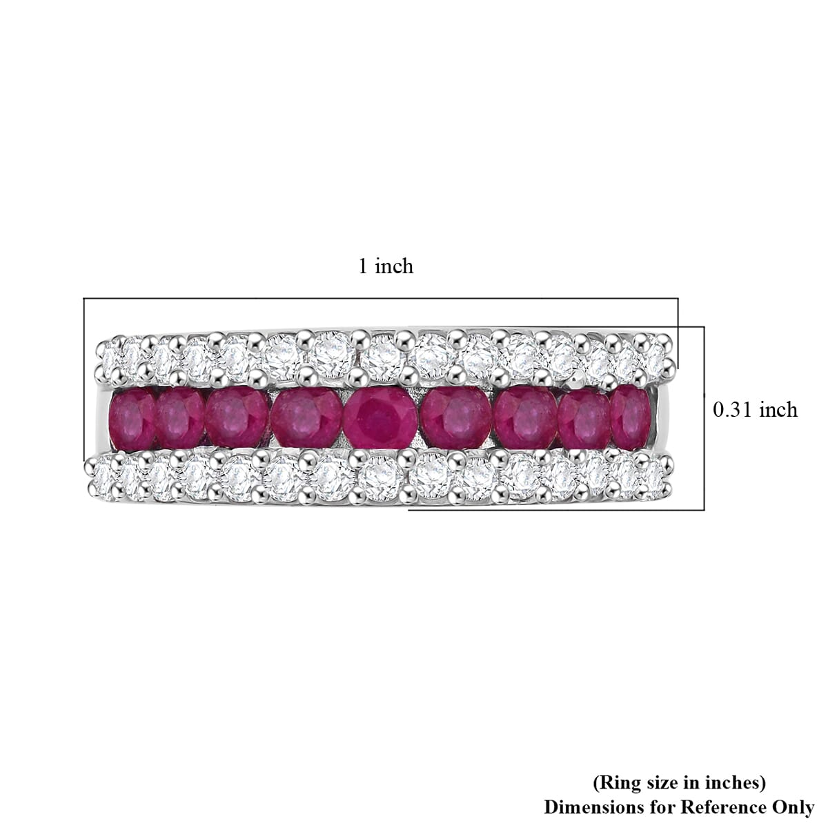 Niassa Ruby and White Zircon 1.50 ctw Half Eternity Ring in Rhodium Over Sterling Silver (Size 7.0) image number 5