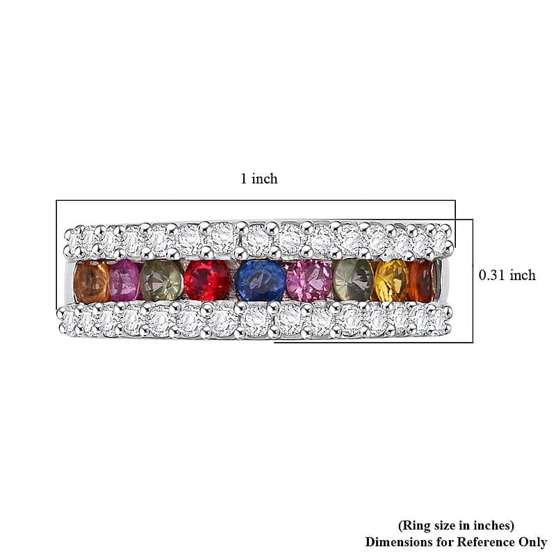 D'Joy Multi Sapphire and White Zircon 1.50 ctw Half Eternity Ring in Rhodium Over Sterling Silver (Size 5.0)