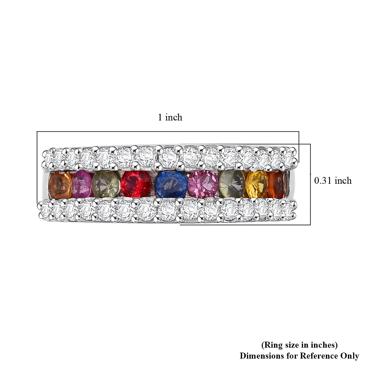 D'Joy Multi Sapphire and White Zircon 1.50 ctw Half Eternity Ring in Rhodium Over Sterling Silver (Size 6.0) image number 5