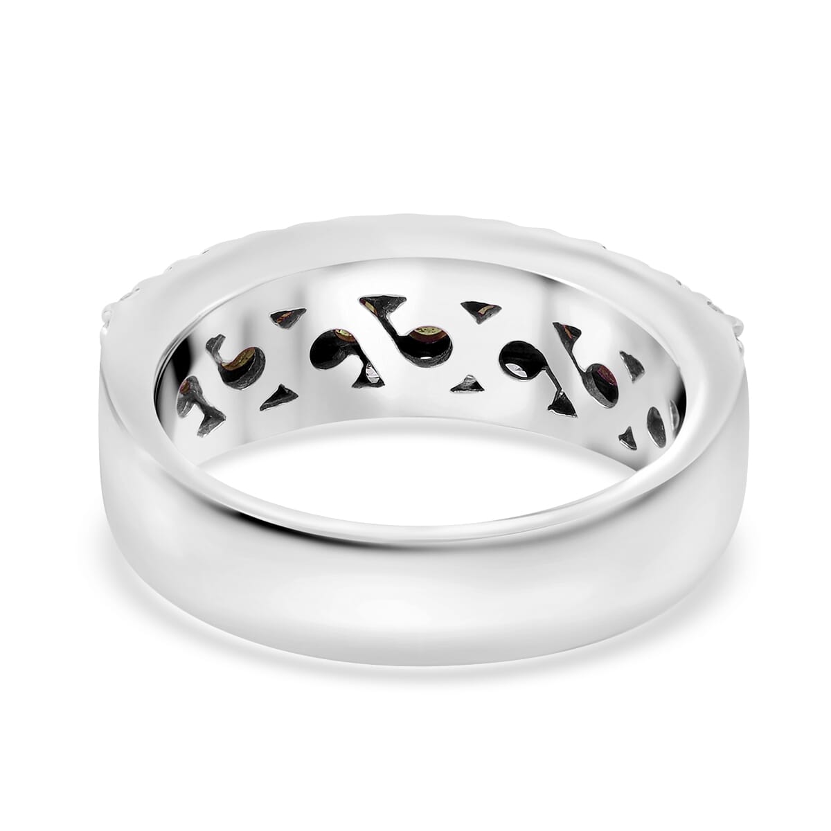 Multi Sapphire and White Zircon 1.50 ctw Half Eternity Ring in Rhodium Over Sterling Silver (Size 7.0) image number 4