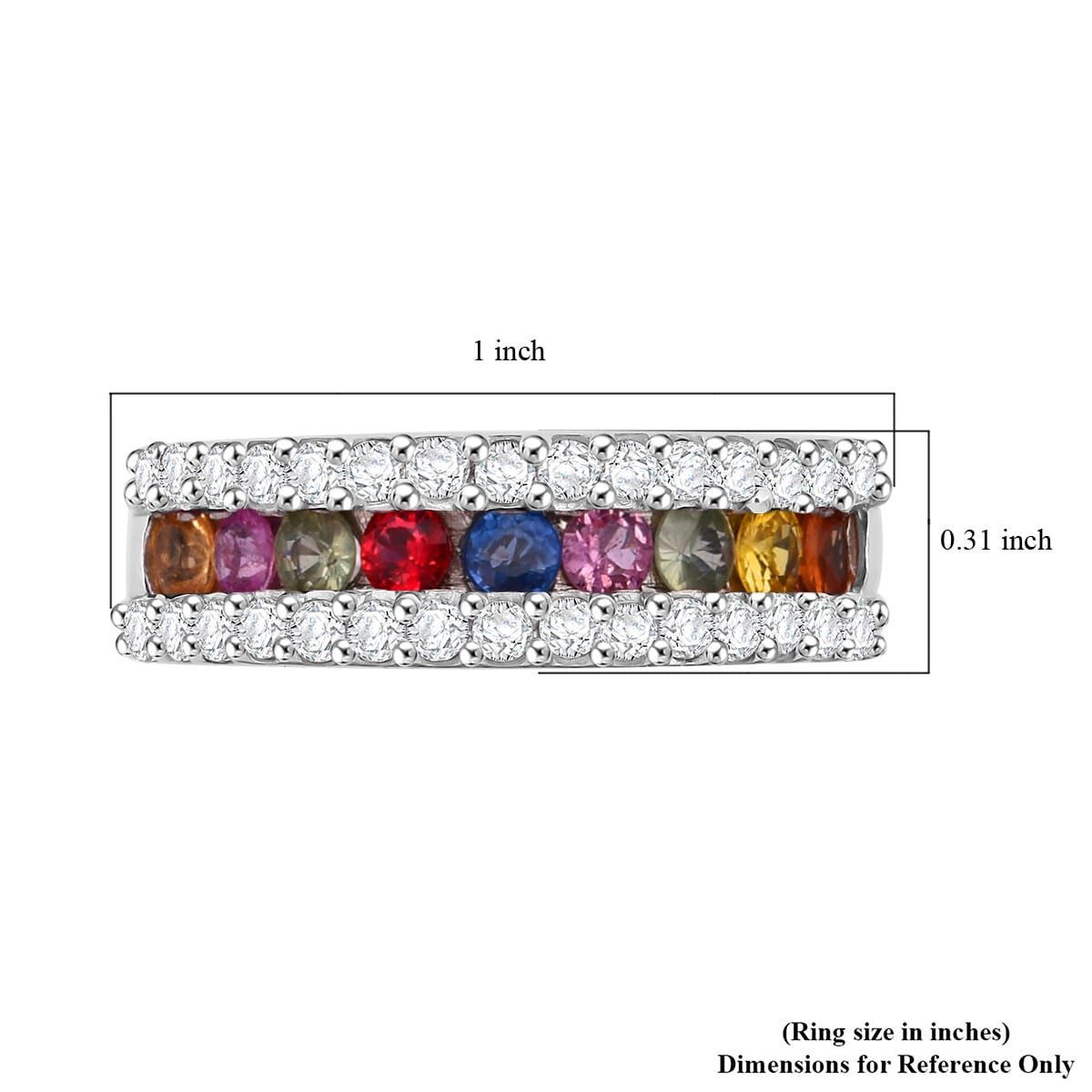 Multi Sapphire and White Zircon 1.50 ctw Half Eternity Ring in Rhodium Over Sterling Silver (Size 7.0) image number 5