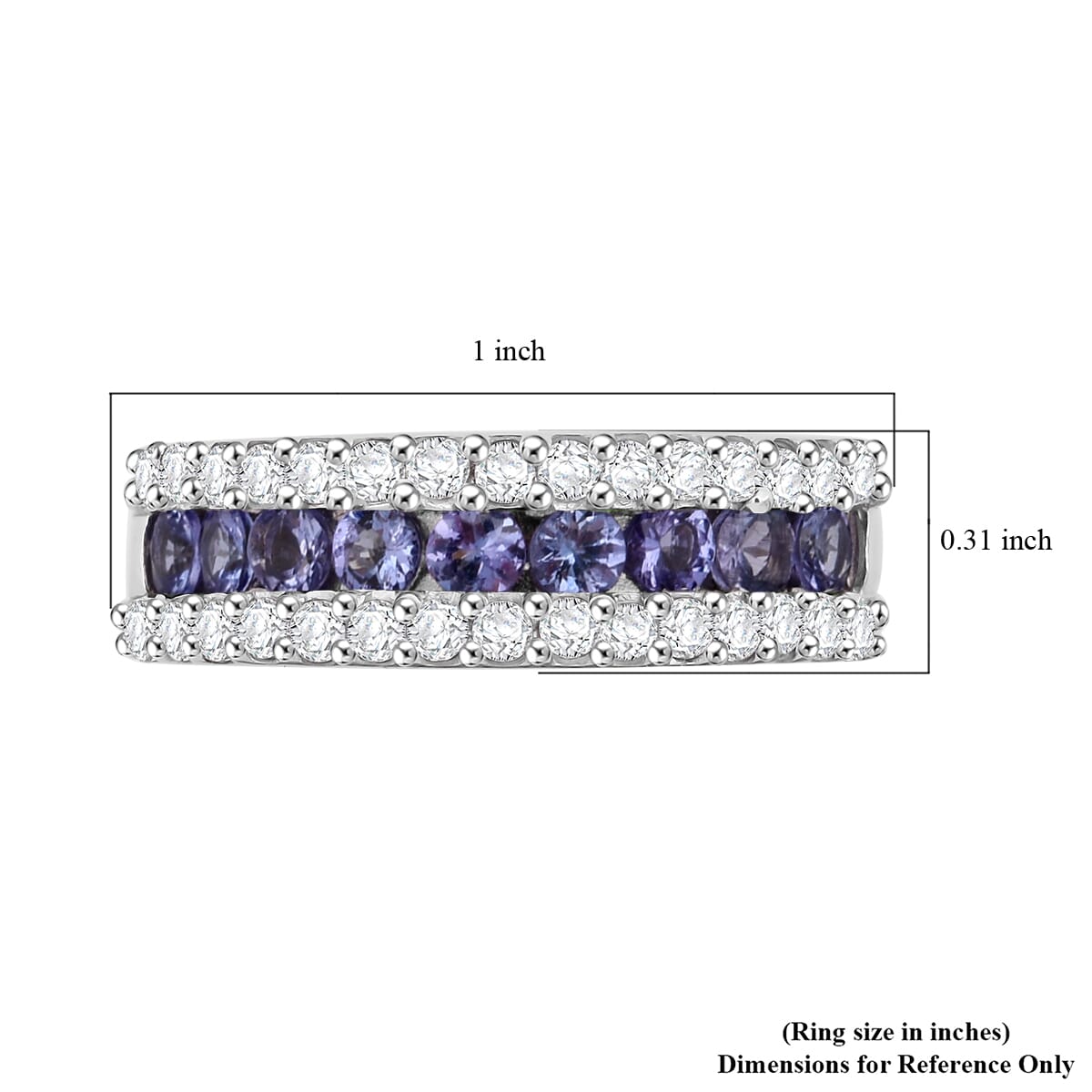 D'Joy Tanzanite and White Zircon 1.50 ctw Half Eternity Ring in Rhodium Over Sterling Silver (Size 10.0) image number 5