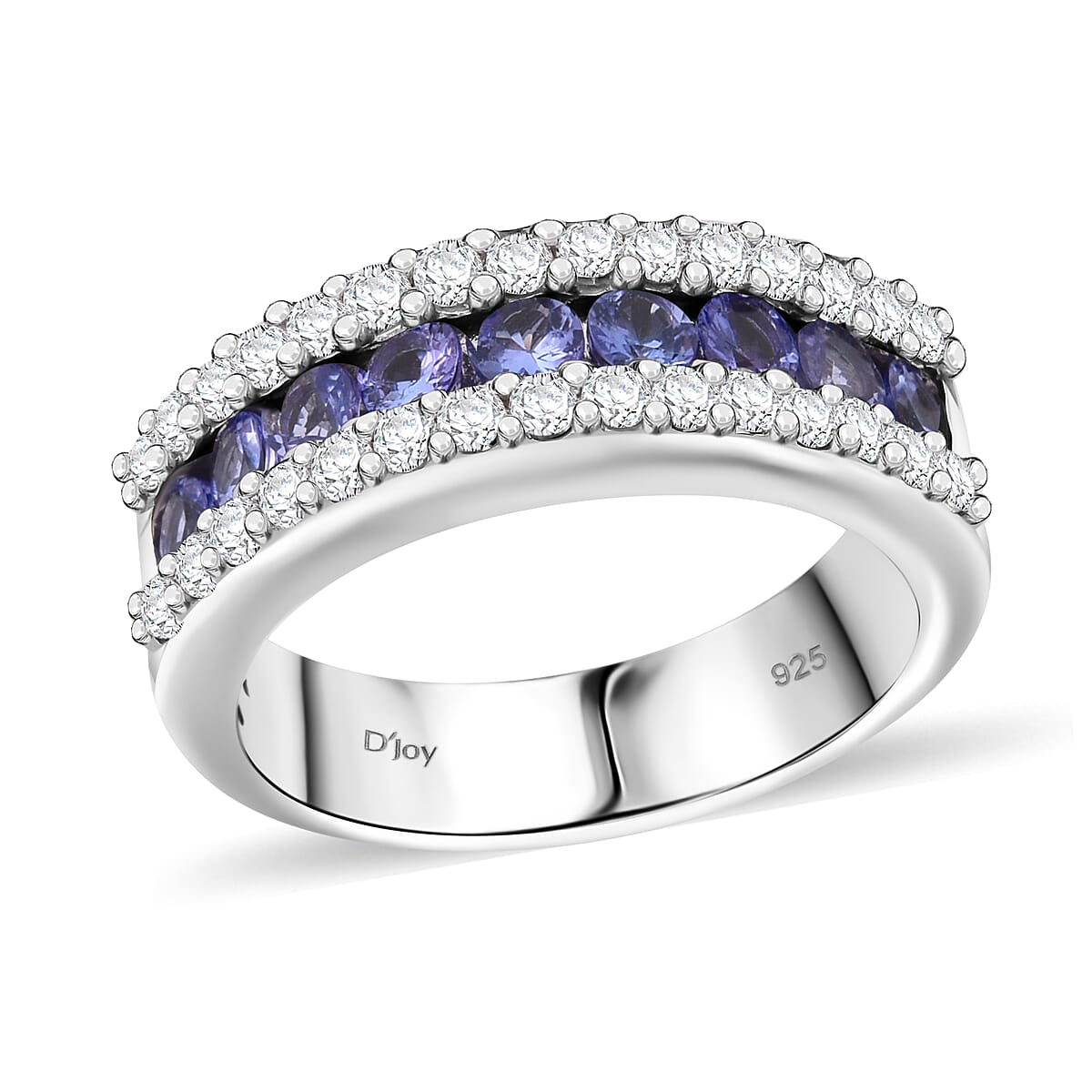 D'Joy Tanzanite and White Zircon 1.50 ctw Half Eternity Ring in Rhodium Over Sterling Silver (Size 5.0) image number 0