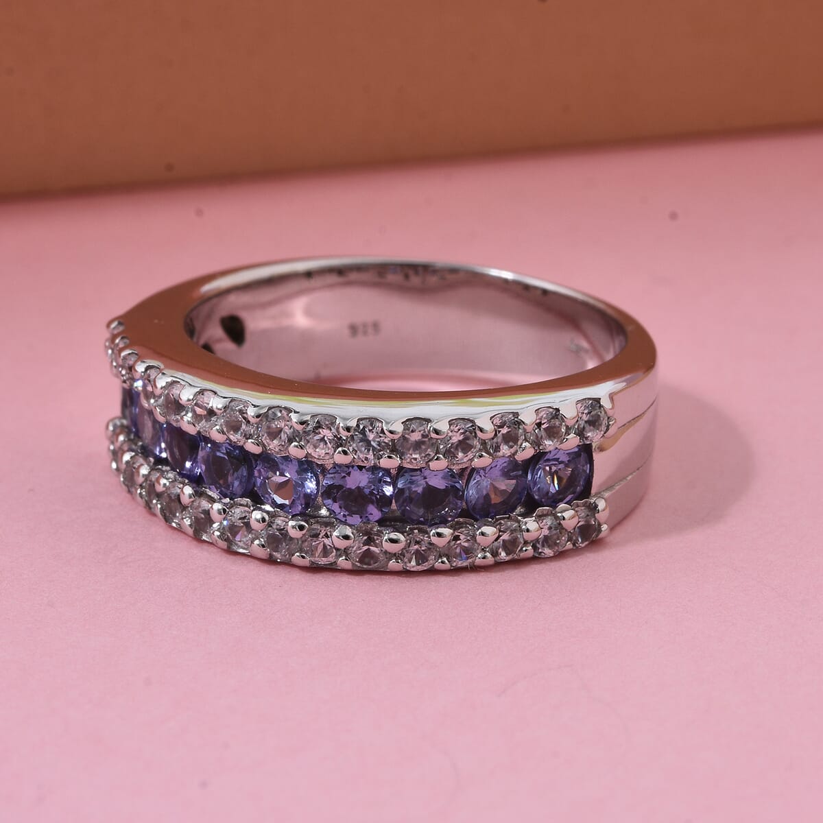 Tanzanite and White Zircon 1.50 ctw Half Eternity Ring in Rhodium Over Sterling Silver (Size 7.0) image number 1