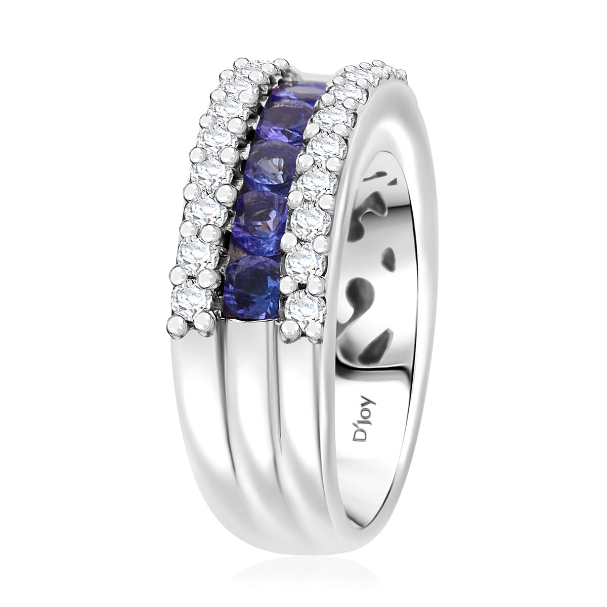 Tanzanite and White Zircon 1.50 ctw Half Eternity Ring in Rhodium Over Sterling Silver (Size 7.0) image number 3