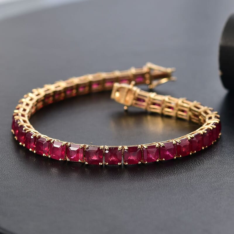 African Ruby 30.60 ctw Bracelet in 18K Vermeil Yellow Gold Over Sterling Silver (7.50 In)