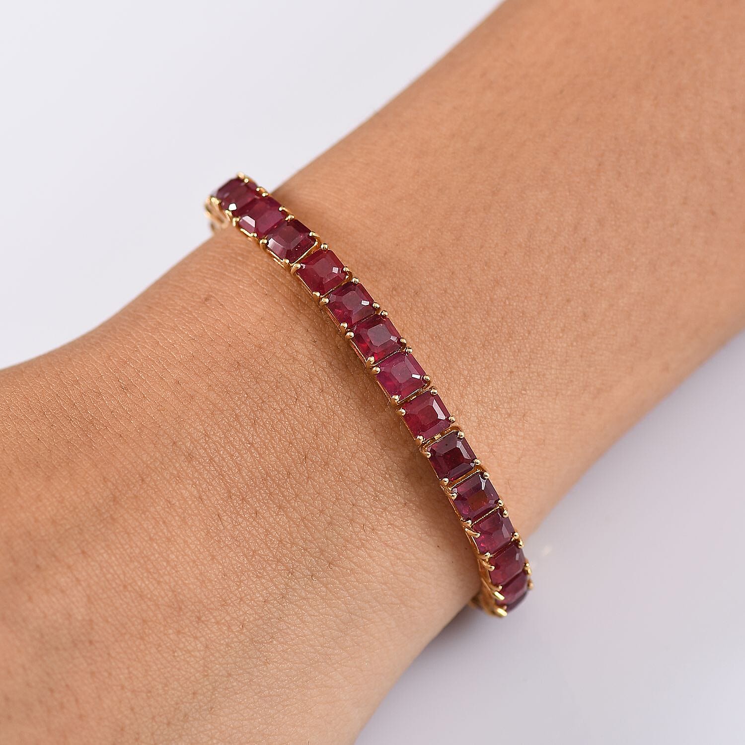 African Ruby 30.60 ctw Bracelet in 18K Vermeil Yellow Gold Over Sterling Silver (7.50 In)