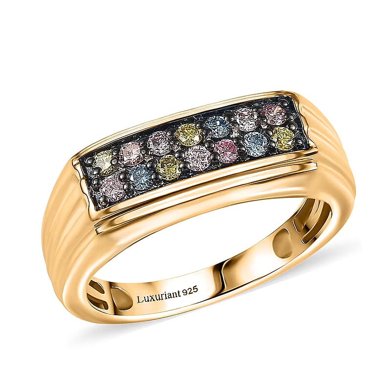Luxuriant Lab Grown Multi Color Diamond (IR) (SI) 0.50 ctw Men's Ring in 18K Vermeil Yellow Gold Over Sterling Silver (Size 10.0)