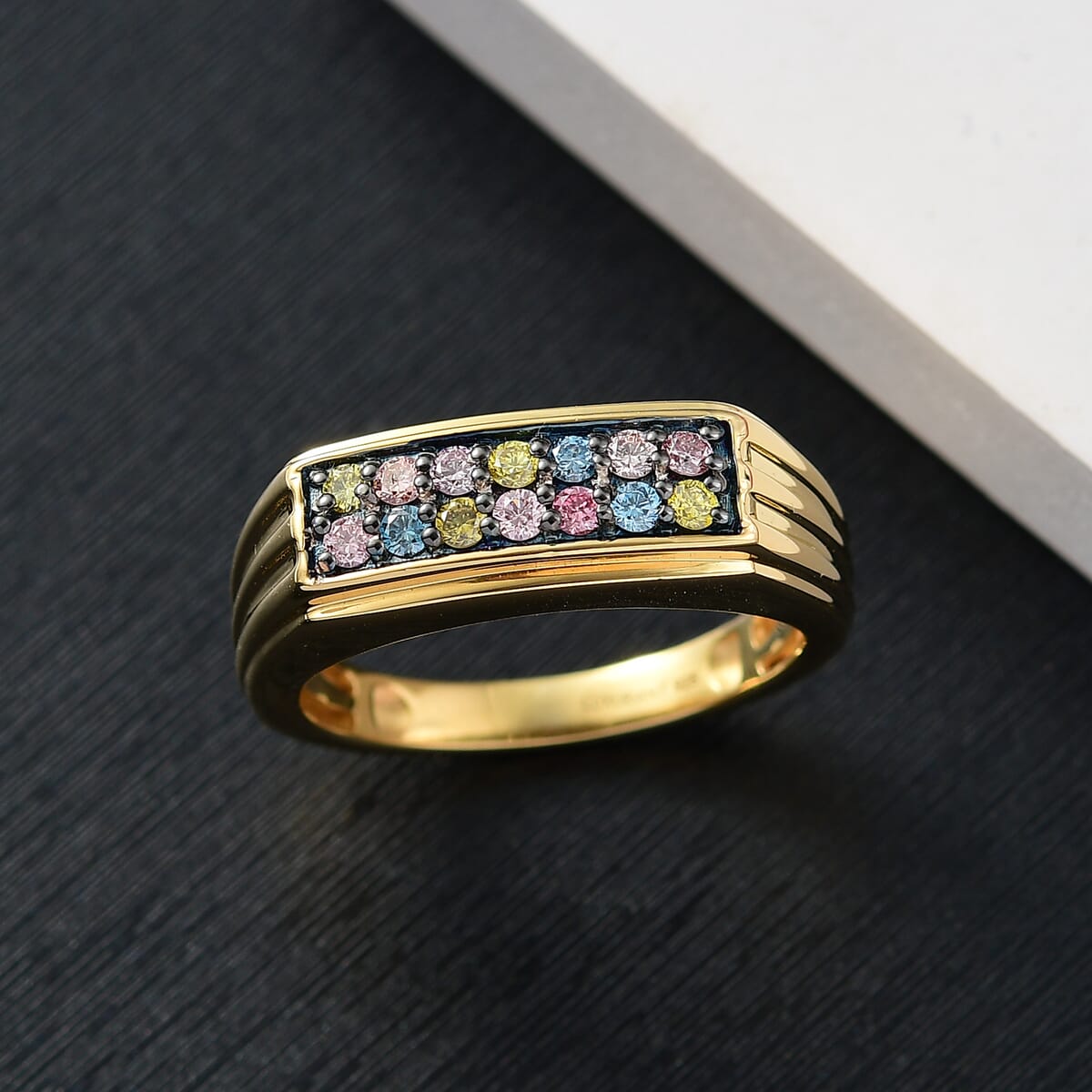 Luxuriant Lab Grown Multi Color Diamond (SI) 0.50 ctw Men's Ring in 18K Vermeil Yellow Gold Over Sterling Silver (Size 10.0) image number 1