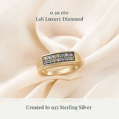 Luxuriant Lab Grown Multi Color Diamond (IR) (SI) 0.50 ctw Men's Ring in 18K Vermeil Yellow Gold Over Sterling Silver (Size 10.0)