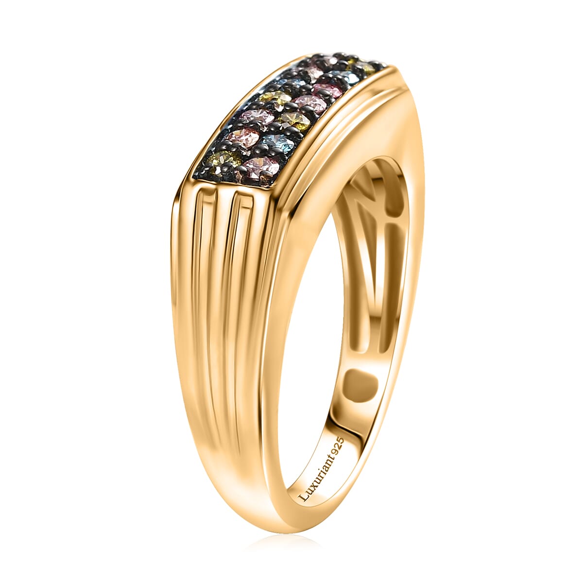 Luxuriant Lab Grown Multi Color Diamond (SI) 0.50 ctw Men's Ring in 18K Vermeil Yellow Gold Over Sterling Silver (Size 10.0) image number 3