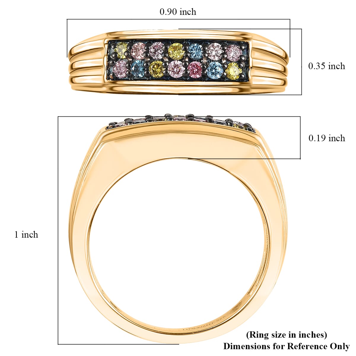 Luxuriant Lab Grown Multi Color Diamond (SI) 0.50 ctw Men's Ring in 18K Vermeil Yellow Gold Over Sterling Silver (Size 10.0) image number 5