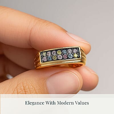 Luxuriant Lab Grown Multi Color Diamond (IR) (SI) 0.50 ctw Men's Ring in 18K Vermeil Yellow Gold Over Sterling Silver (Size 10.0)