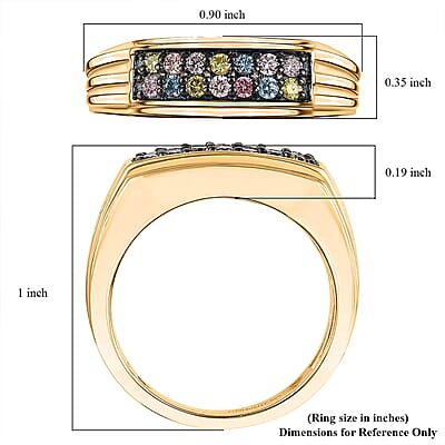 Luxuriant Lab Grown Multi Color Diamond (IR) (SI) 0.50 ctw Men's Ring in 18K Vermeil Yellow Gold Over Sterling Silver (Size 10.0)