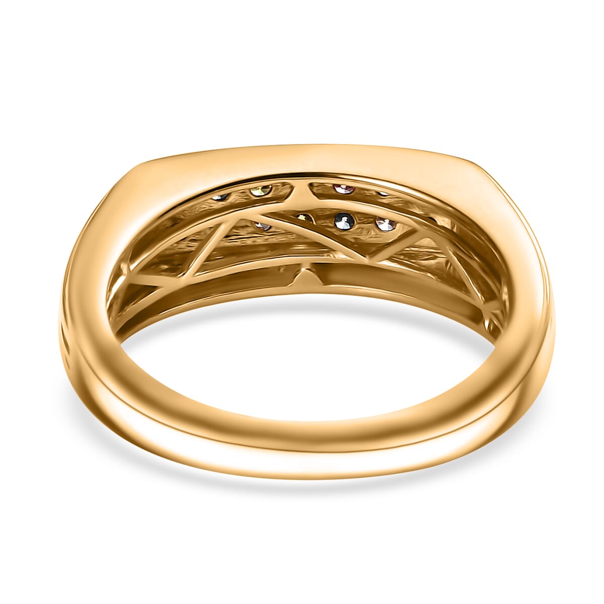 Luxuriant Lab Grown Multi Color Diamond (SI) 0.50 ctw Men's Ring in 18K Vermeil Yellow Gold Over Sterling Silver (Size 13.0) (Del. in 10-12 Days) image number 4