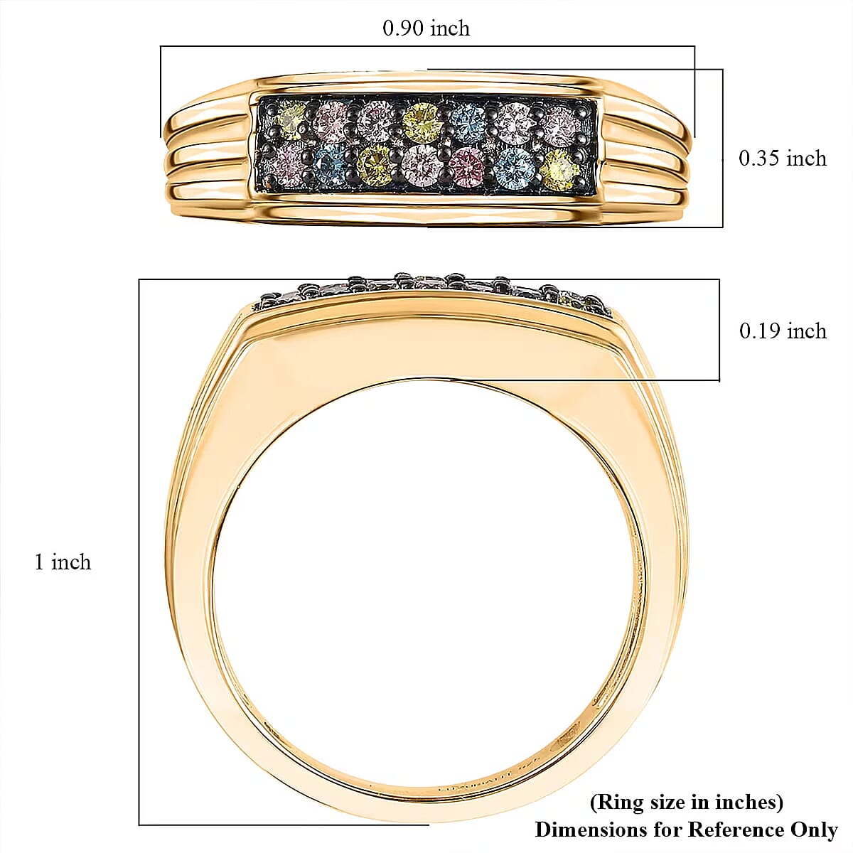 Luxuriant Lab Grown Multi Color Diamond (IR) (SI) 0.50 ctw Men's Ring in 18K Vermeil Yellow Gold Over Sterling Silver (Size 9.0)  image number 6