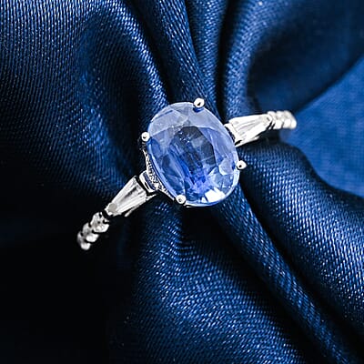 Kashmir Kyanite and White Zircon 2.15 ctw Ring in Rhodium Over Sterling Silver (Size 10.0)
