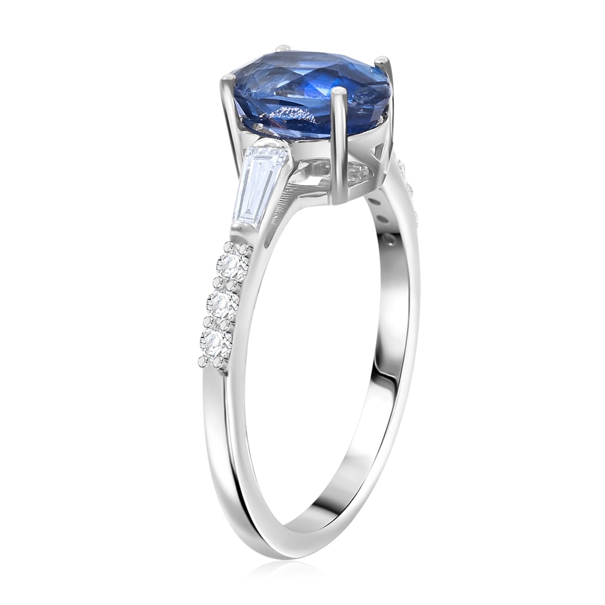 Kashmir Kyanite and White Zircon 2.15 ctw Ring in Rhodium Over Sterling Silver (Size 10.0) image number 3