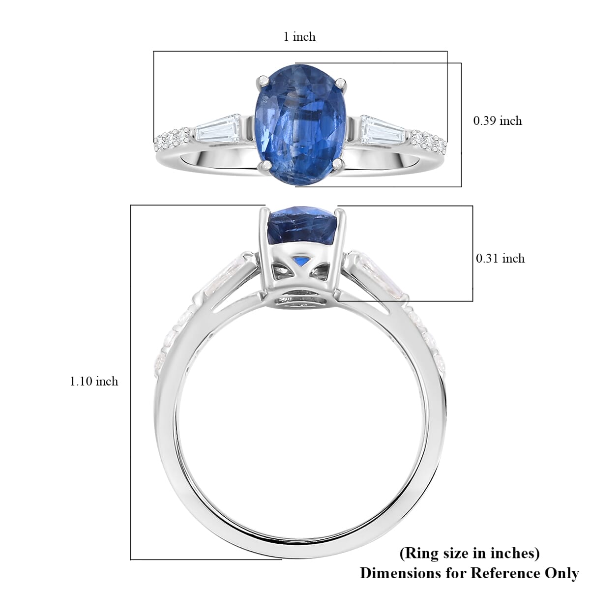 Kashmir Kyanite and White Zircon 2.15 ctw Ring in Rhodium Over Sterling Silver (Size 10.0) image number 4