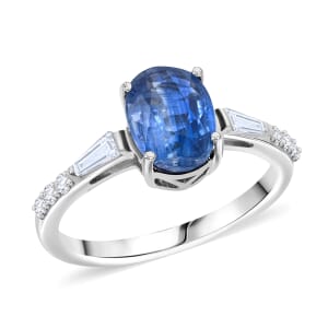Kashmir Kyanite and White Zircon 2.15 ctw Ring in Rhodium Over Sterling Silver (Size 5.0)