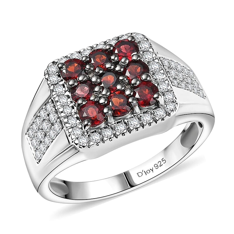 D'Joy Anthill Garnet and Moissanite 2.00 ctw Men's Ring in Rhodium Over Sterling Silver (Size 10.0)