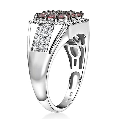 D'Joy Anthill Garnet and Moissanite 2.00 ctw Men's Ring in Rhodium Over Sterling Silver (Size 10.0)