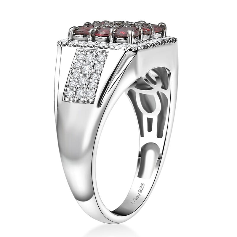 D'Joy Anthill Garnet and Moissanite 2.00 ctw Men's Ring in Rhodium Over Sterling Silver (Size 10.0)