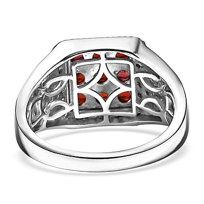D'Joy Anthill Garnet and Moissanite 2.00 ctw Men's Ring in Rhodium Over Sterling Silver (Size 10.0)