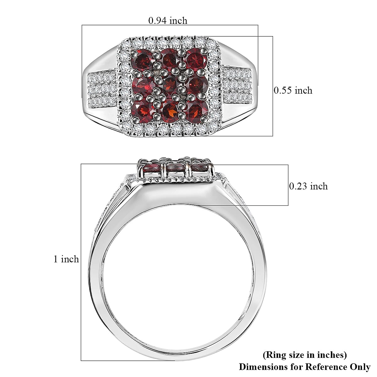 D'Joy Anthill Garnet and Moissanite 2.00 ctw Men's Ring in Rhodium Over Sterling Silver (Size 10.0)