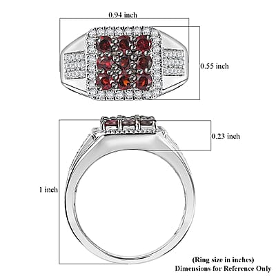 D'Joy Anthill Garnet and Moissanite 2.00 ctw Men's Ring in Rhodium Over Sterling Silver (Size 10.0)