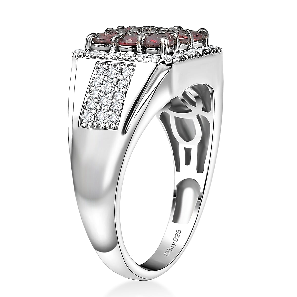 D'Joy Anthill Garnet and Moissanite 2.00 ctw Men's Ring in Rhodium Over Sterling Silver (Size 14.0) image number 3