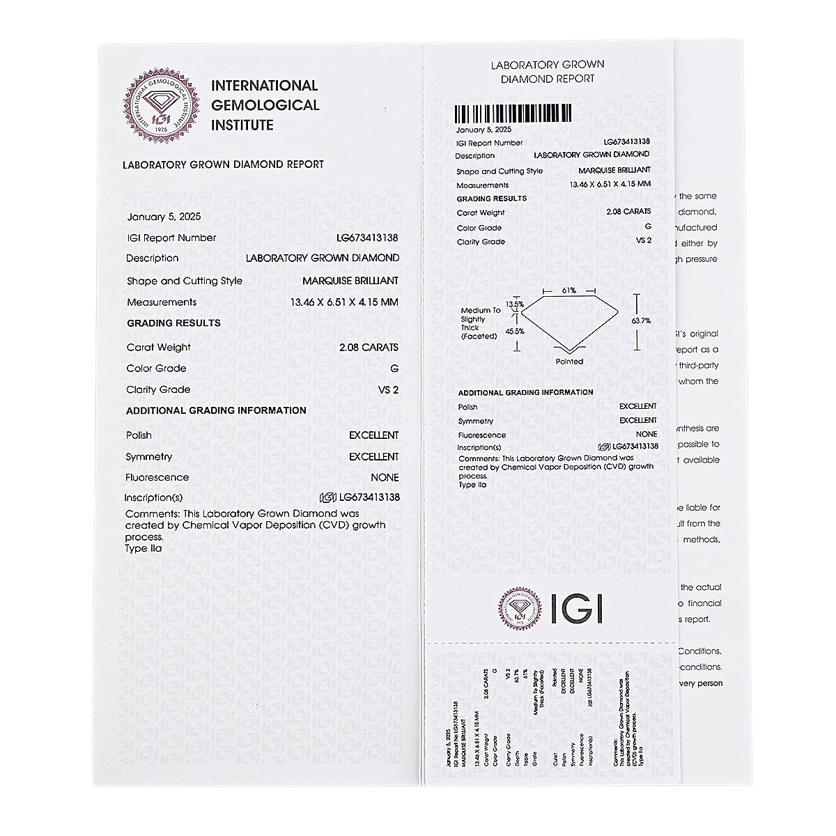 IGI Certified Luxuriant Lab Grown Diamond (Mrq) (G, VS2)  2.00 ctw image number 6