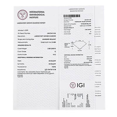 IGI Certified Luxuriant Lab Grown Diamond (Mrq) (G, VS2)  2.00 ctw