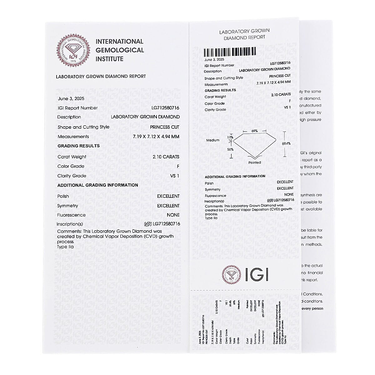 IGI Certified Luxuriant Lab Grown Diamond (Princess) (G, VS2) 2.00 ctw image number 6