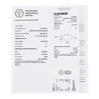 IGI Certified Luxuriant Lab Grown Diamond (Princess) (G, VS2) 2.00 ctw
