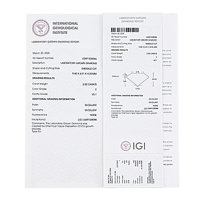 IGI Certified Luxuriant Lab Grown Diamond (Emerald) (E-F, VS) 2.50 ctw