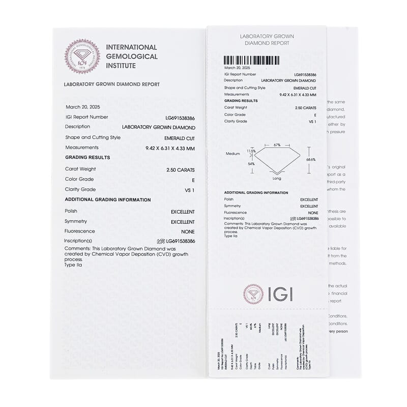 IGI Certified Luxuriant Lab Grown Diamond (Emerald) (E-F, VS) 2.50 ctw