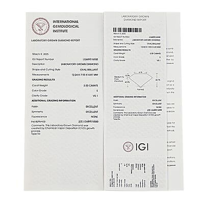 IGI Certified Luxuriant Lab Grown Diamond (Ovl) (E-F, VS) 3.00 ctw