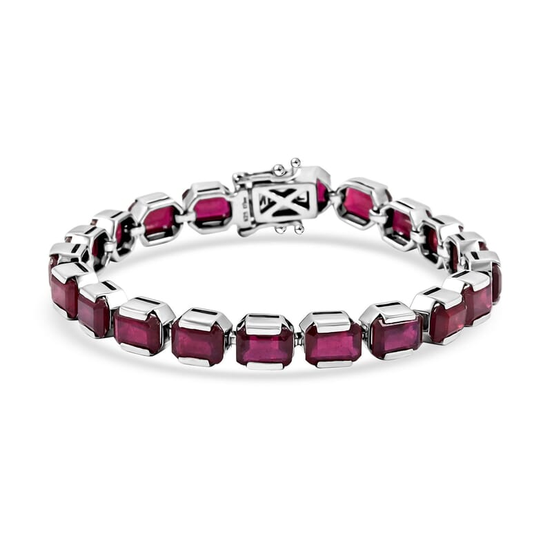 D'Joy Niassa Ruby (FF) 34.80 ctw Crimson Luxe Bracelet in Rhodium Over Sterling Sil (6.50 In)