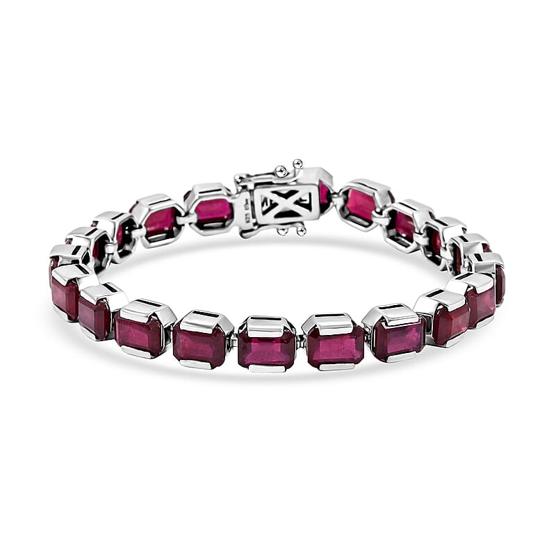 D'Joy Niassa Ruby (FF) 34.80 ctw Crimson Luxe Bracelet in Rhodium Over Sterling Sil (6.50 In)