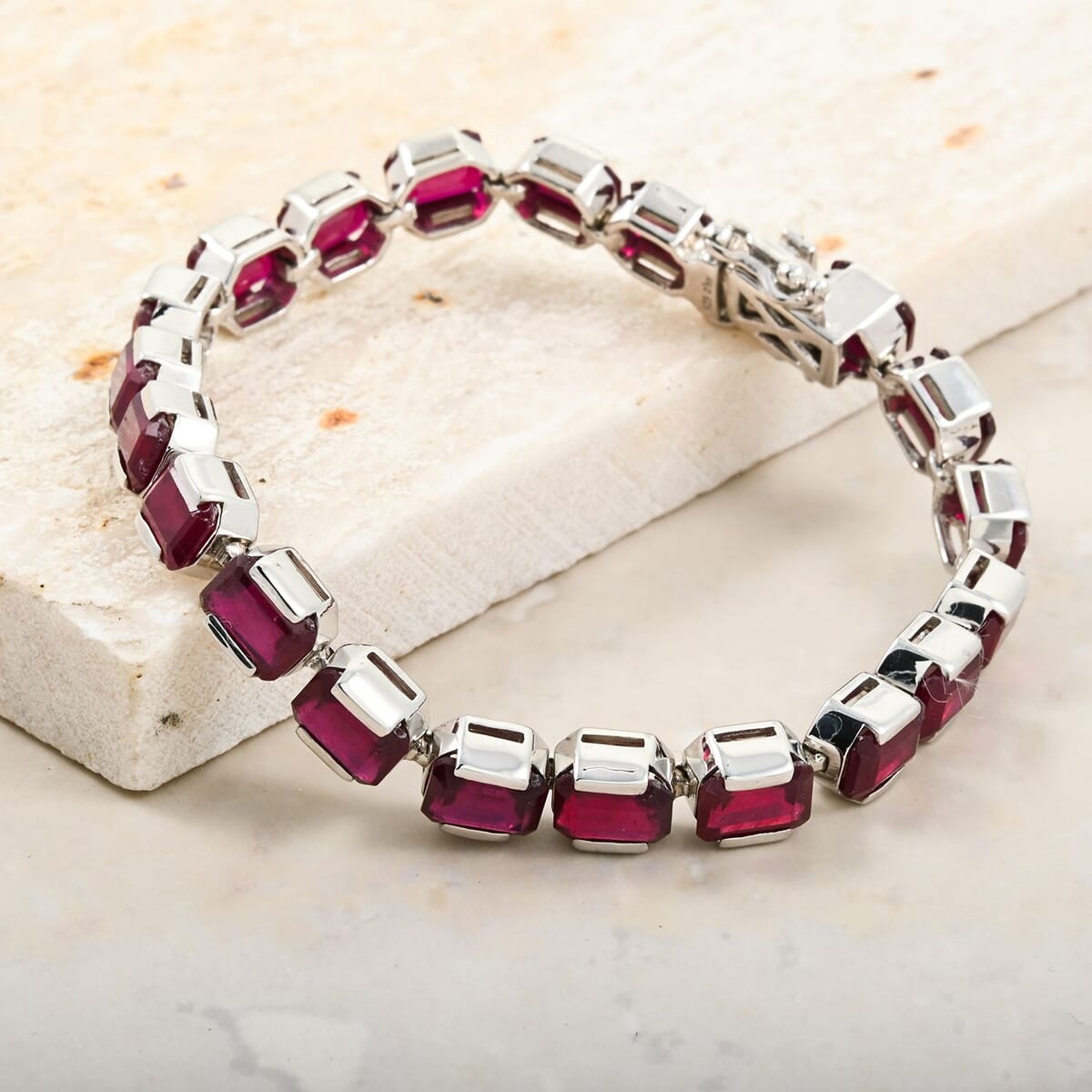 D'Joy Niassa Ruby (FF) 34.80 ctw Crimson Luxe Bracelet in Rhodium Over Sterling Sil (6.50 In)  image number 1