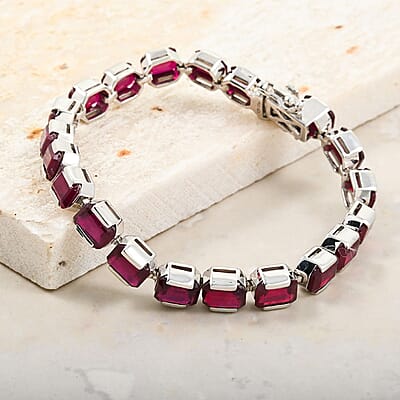 D'Joy Niassa Ruby (FF) 34.80 ctw Crimson Luxe Bracelet in Rhodium Over Sterling Sil (6.50 In)